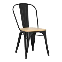 PANDALINO - Silla Tolix - Metal y Madera clara - Resistencia al Exterior - Negro