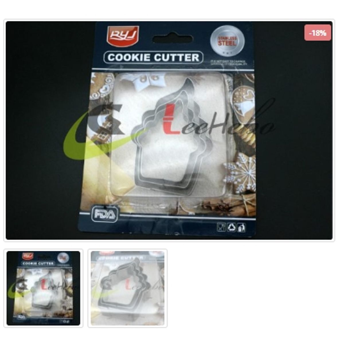 GENERICO - Cortador De Galletas 3 Piezas De Metal  Figura Helado