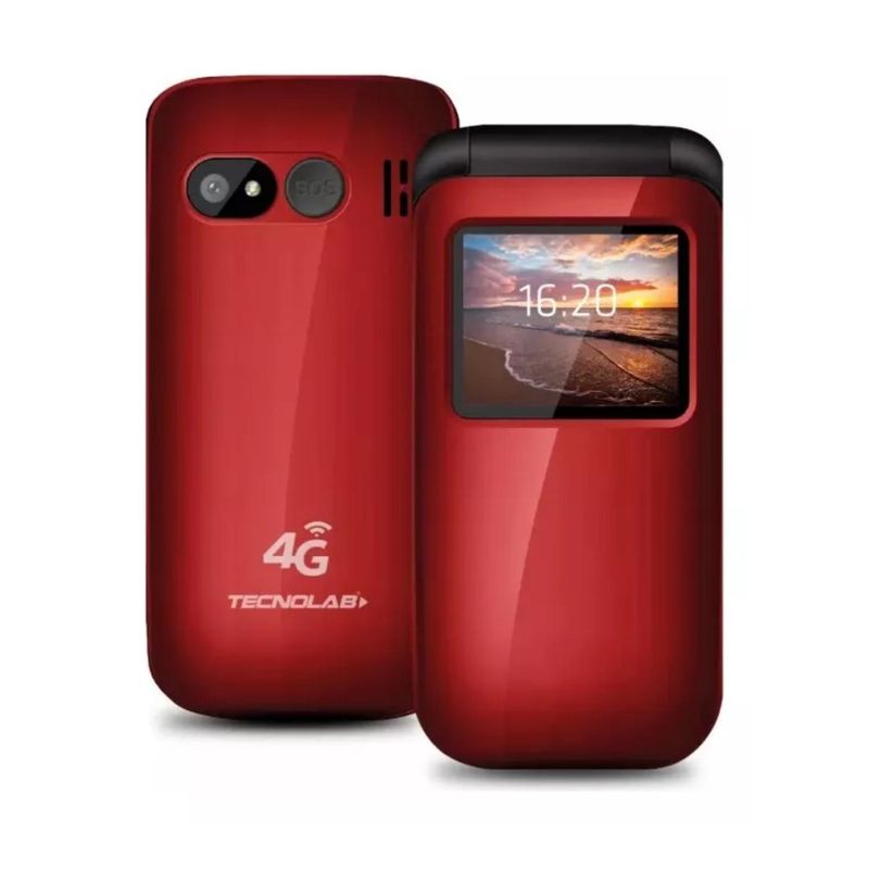 TECNOLAB - Telefono Senior Adulto Mayor Tipo Almeja 4G Rojo