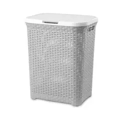 REYPLAST - Cesto Canasto Para Ropa Rattan 60 Litros Con Tapa - Gris