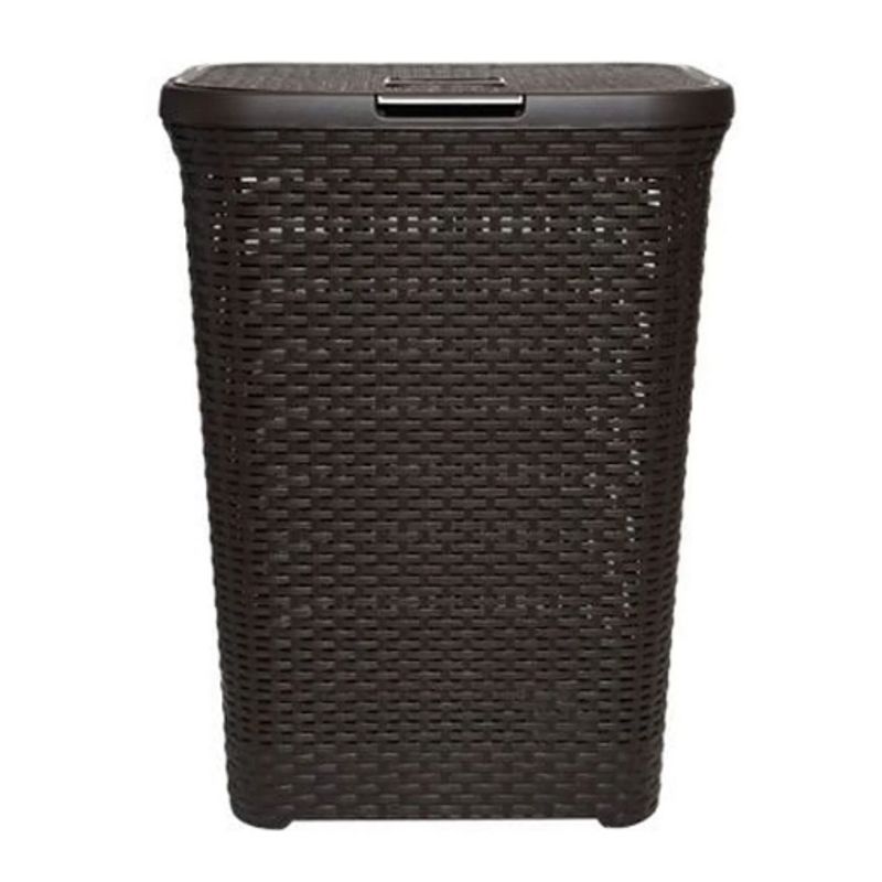 REYPLAST - Cesto Canasto Para Ropa Rattan 60 Litros Con Tapa - Marrón