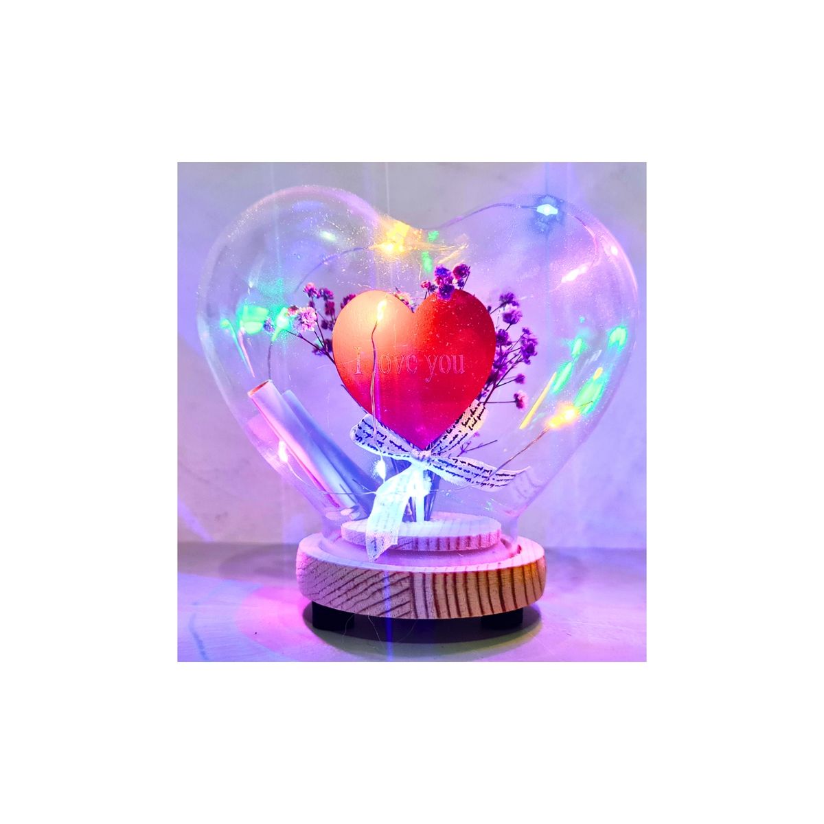 GENERICO - Corazón En Cúpula De Vidrio Con Luces Flores  Pilas Bolsa Regalo