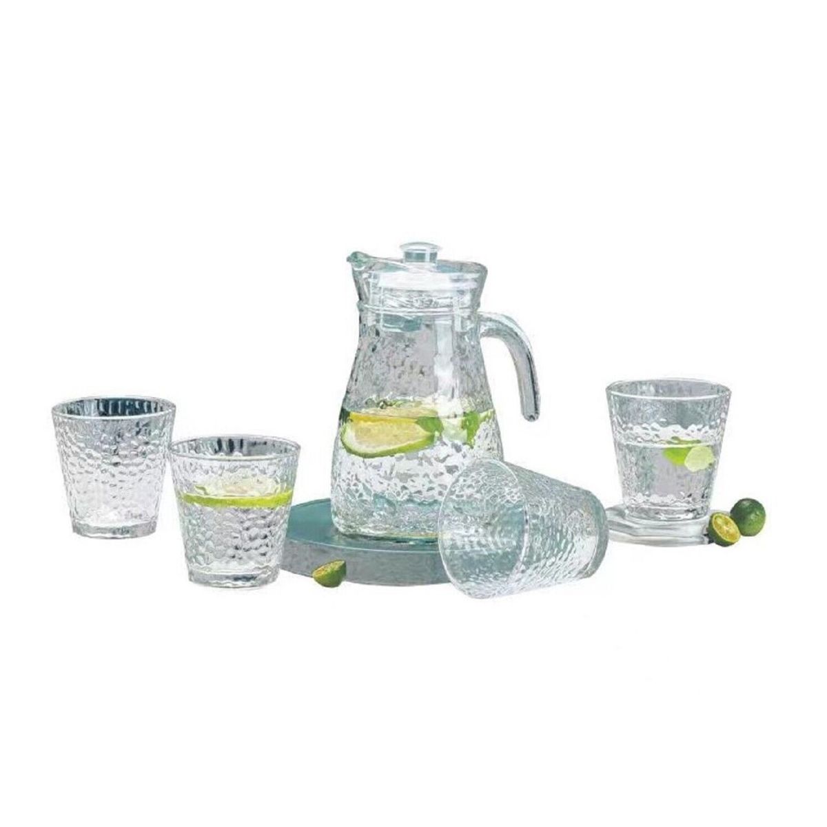 GENERICO - JUEGO DE JARRA DE AGUA FRIA DE VIDRIO 5 PIEZAS