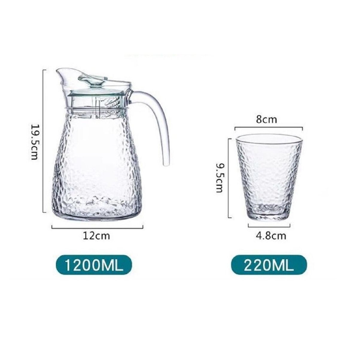 GENERICO - JUEGO DE JARRA DE AGUA FRIA DE VIDRIO 5 PIEZAS