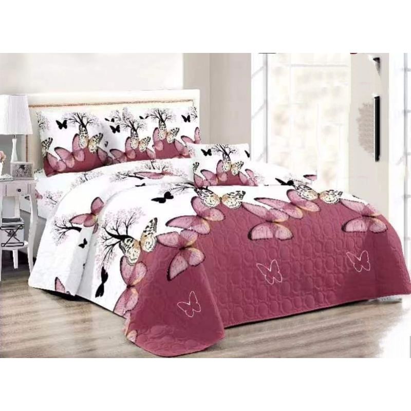 GENERICO - CUBRECAMA  KING CON TELA QUILTS DE VERANO CON DISEÑO MARIPOSA   TF
