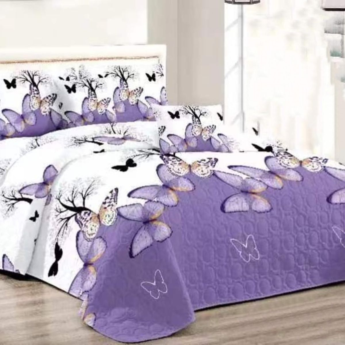 GENERICO - CUBRECAMA  KING CON TELA QUILTS DE VERANO CON DISEÑO MARIPOSA   TF