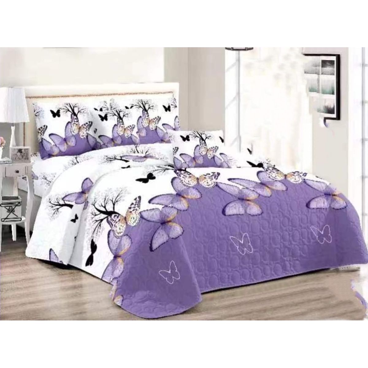 GENERICO - CUBRECAMA  KING CON TELA QUILTS DE VERANO CON DISEÑO MARIPOSA   TF