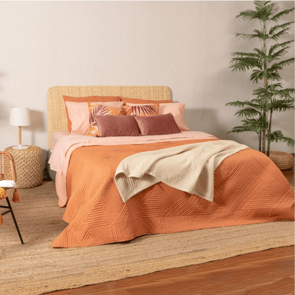 MASHINI - Quilt 2 Plazas Microfibra Terracota-Coral