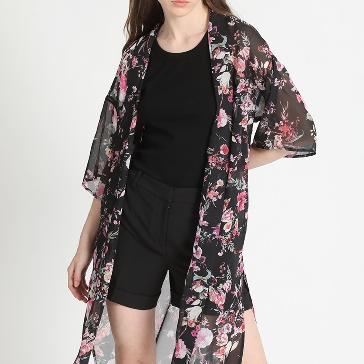 LIOLA - Kimono Estampado Flores Negro Liola