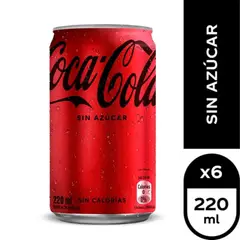 COCA COLA - 6x Bebida Sin Azúcar Lata 220cc