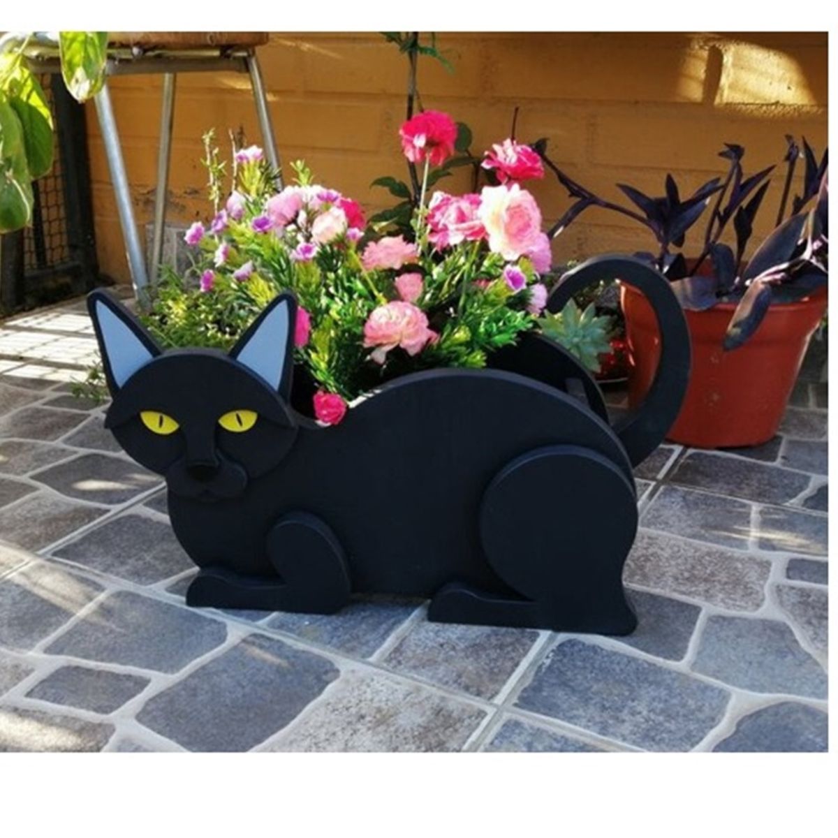 GENERICO - MACETERO DE MADERA CON FORMA DE GATO NEGRO