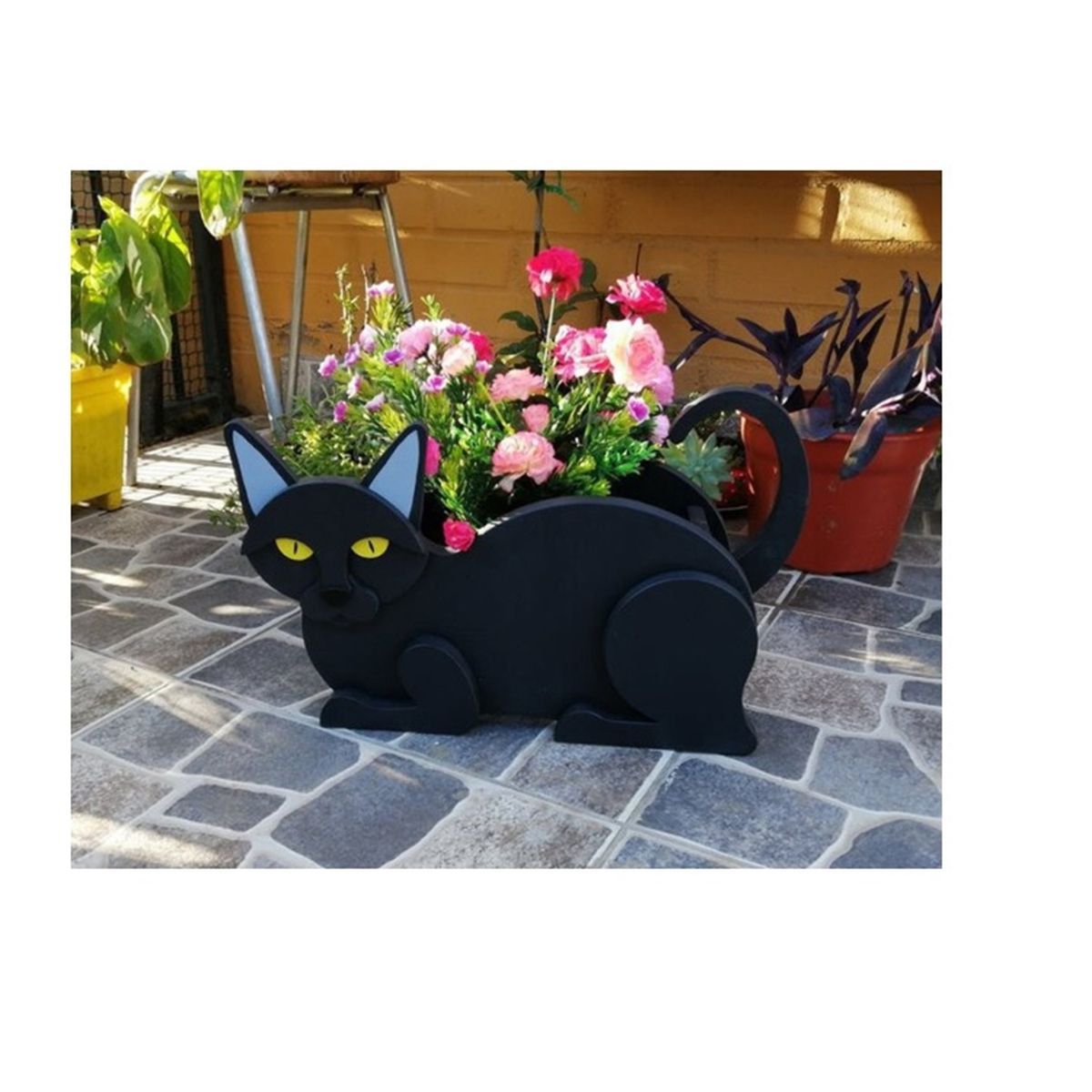 GENERICO - MACETERO DE MADERA CON FORMA DE GATO NEGRO