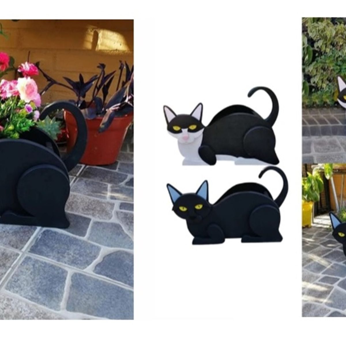 GENERICO - MACETERO DE MADERA CON FORMA DE GATO NEGRO