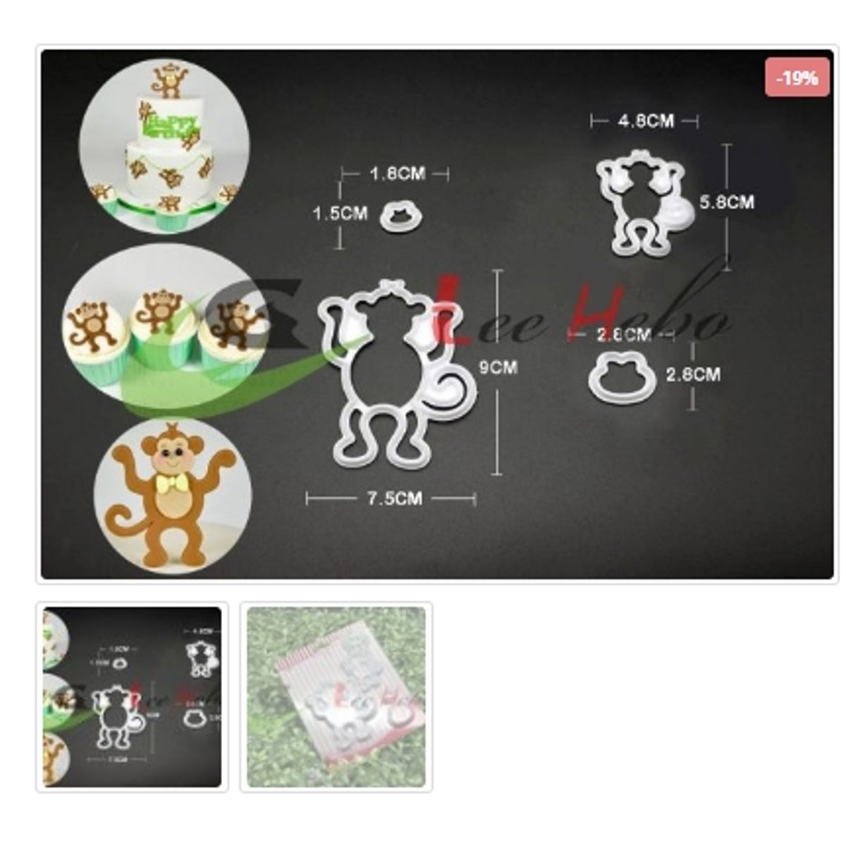 GENERICO - Cortador De Galletas 4 Piezas Plastico Figura Mono