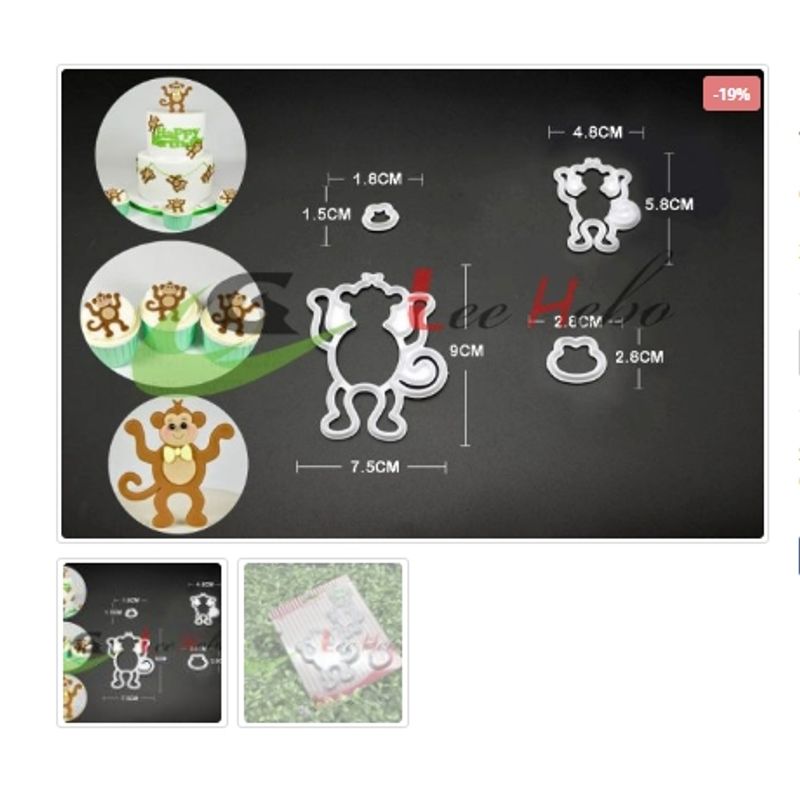 GENERICO - Cortador De Galletas 4 Piezas Plastico Figura Mono