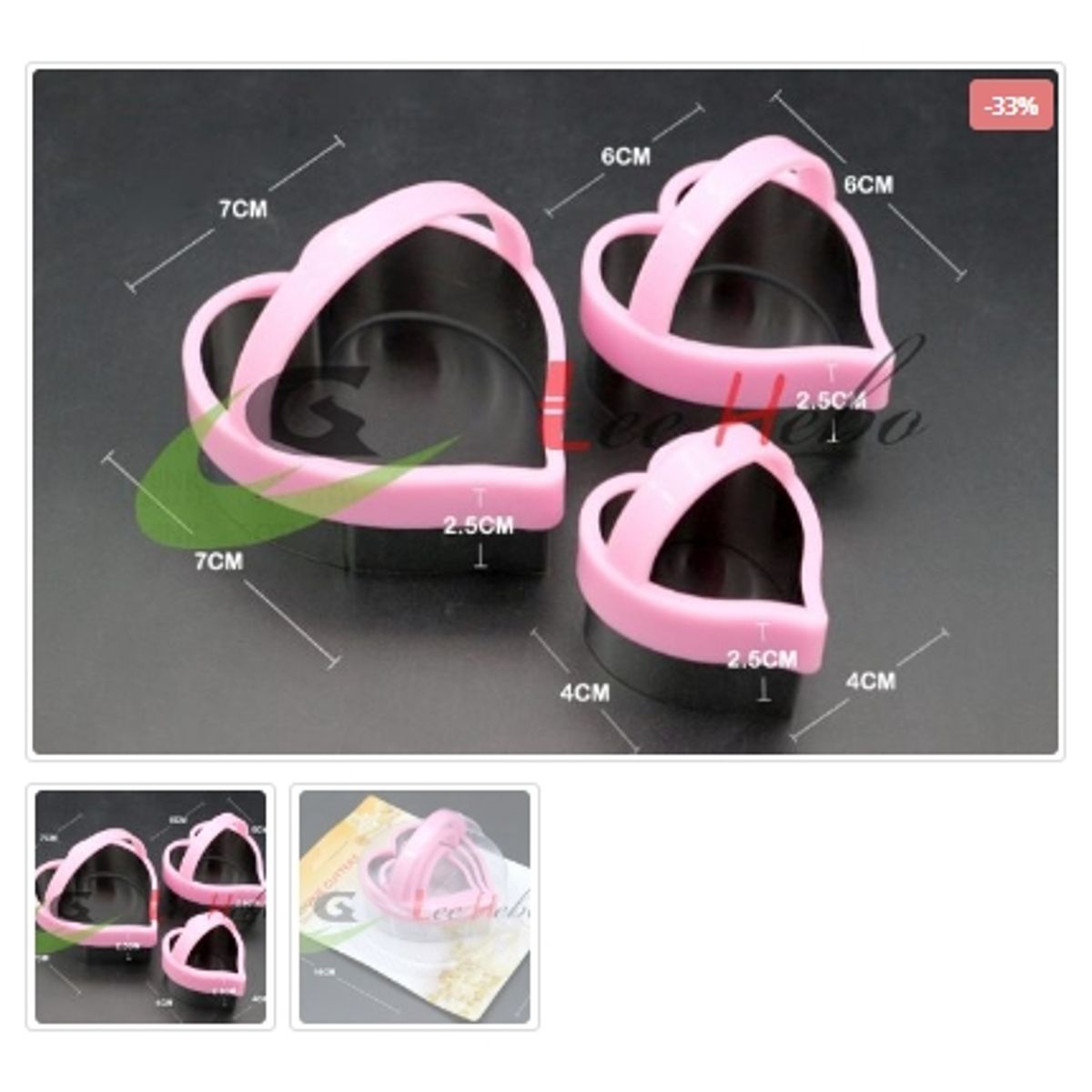 GENERICO - Cortador De Galletas 3 Piezas De Plastico Figura Corazon