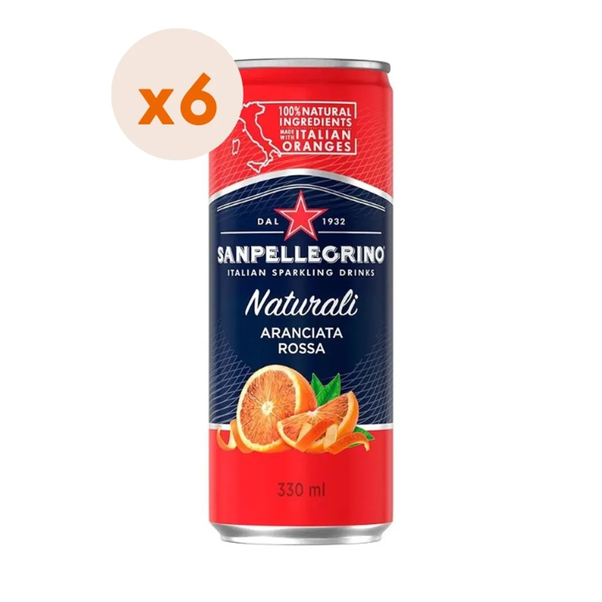 SAN PELLEGRINO - 6x Agua Saborizada San Pellegrino Aranciata Rossa Lata 330cc