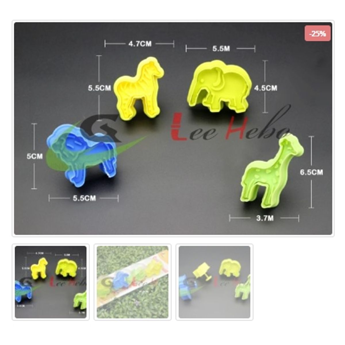 GENERICO - Cortador De Galletas 4 Piezas Plastico Figura Animales