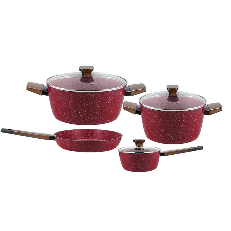 DC - Juego Bateria De Cocina 7 Piezas Marmoleada Antiadherente Burdeo