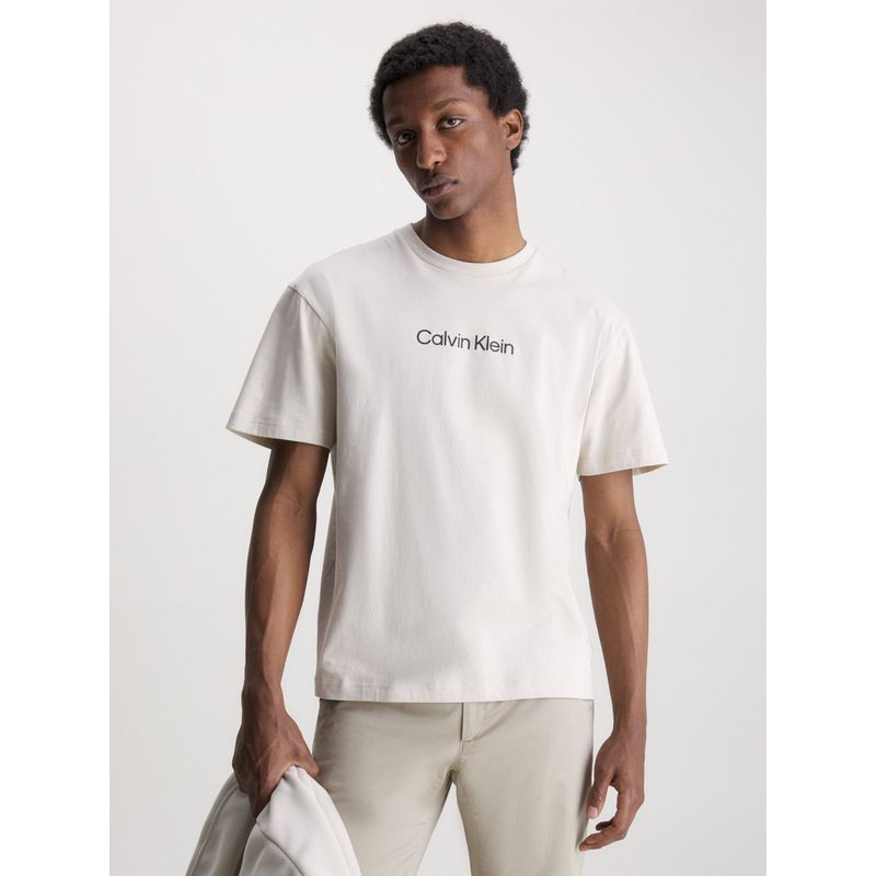 CALVIN KLEIN - Polera Hero Logo Comfort  Beige Calvin Klein