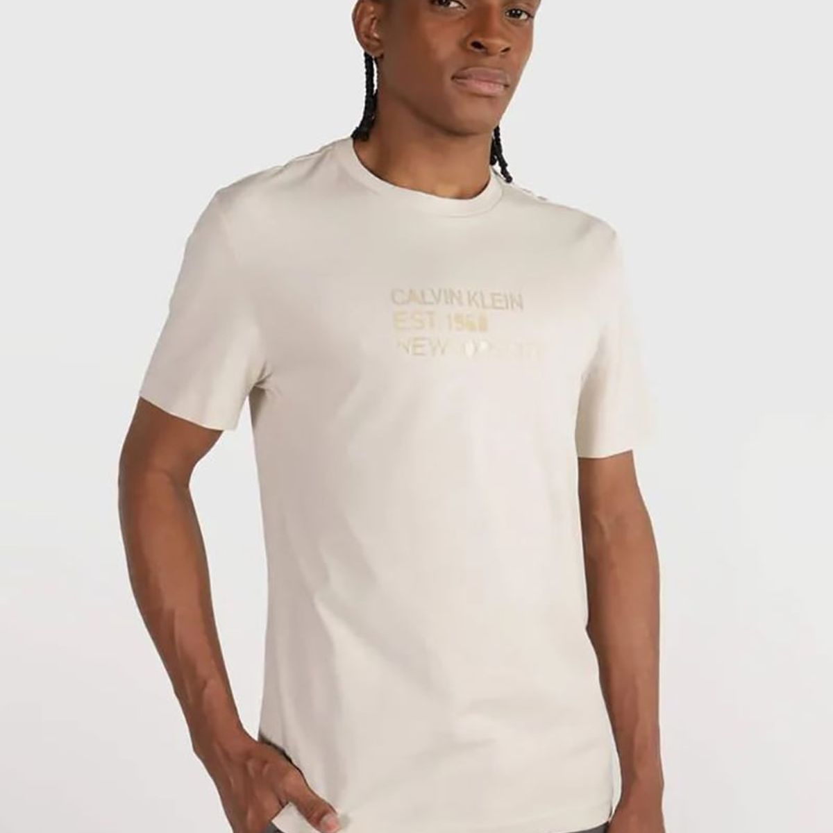 CALVIN KLEIN - Polera Mixed Print Stencil Beige Calvin Klein