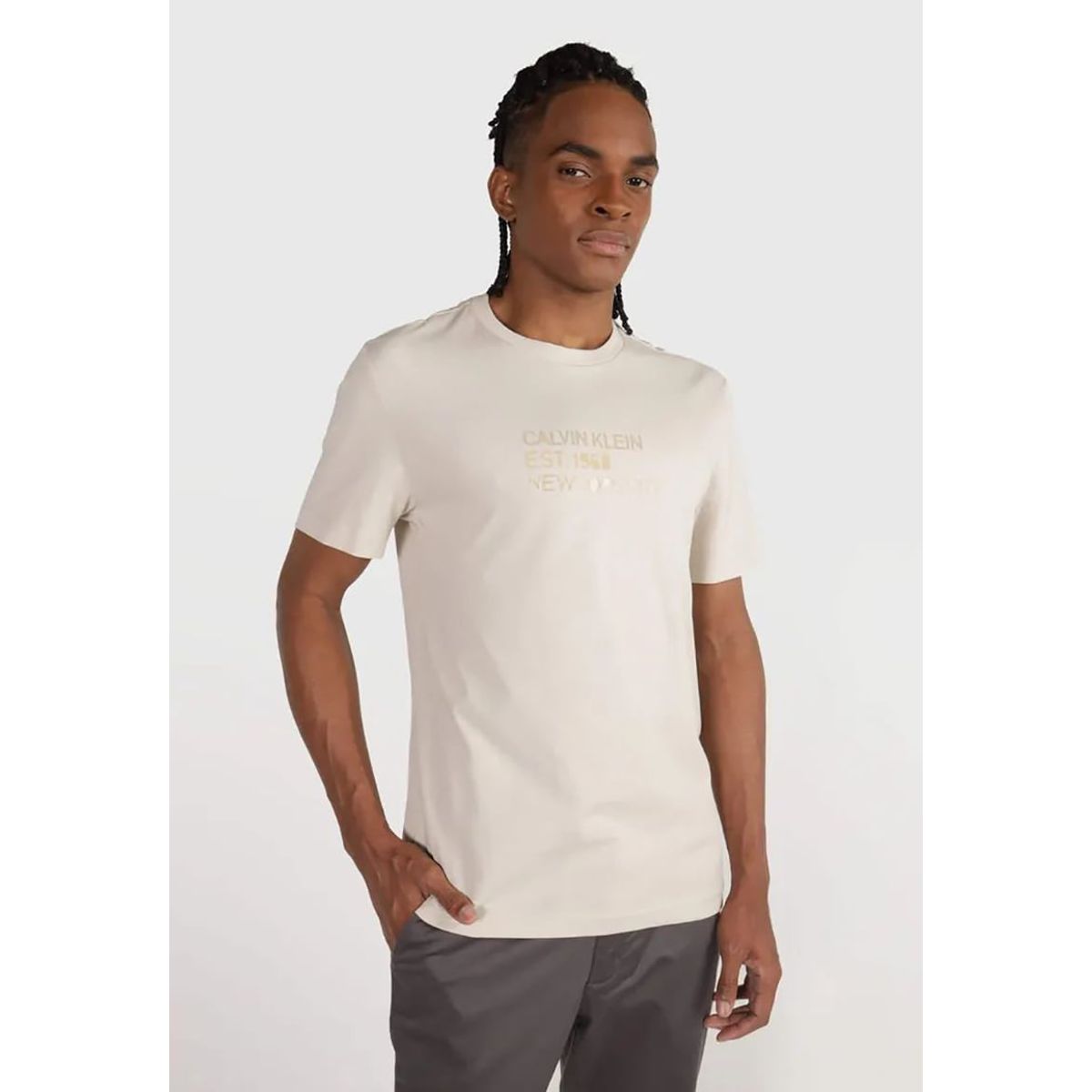 CALVIN KLEIN - Polera Mixed Print Stencil Beige Calvin Klein