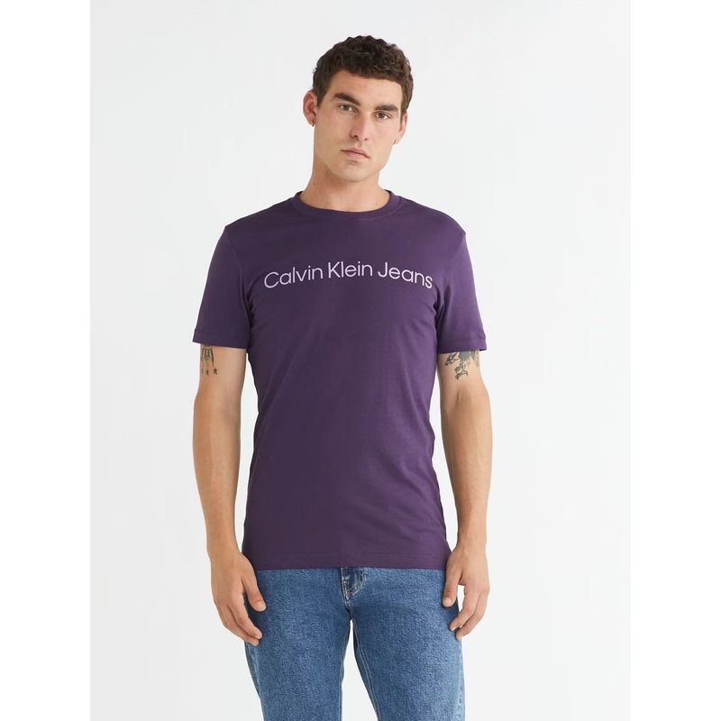 CALVIN KLEIN - Polera Institutional Logo Morado Calvin Klein