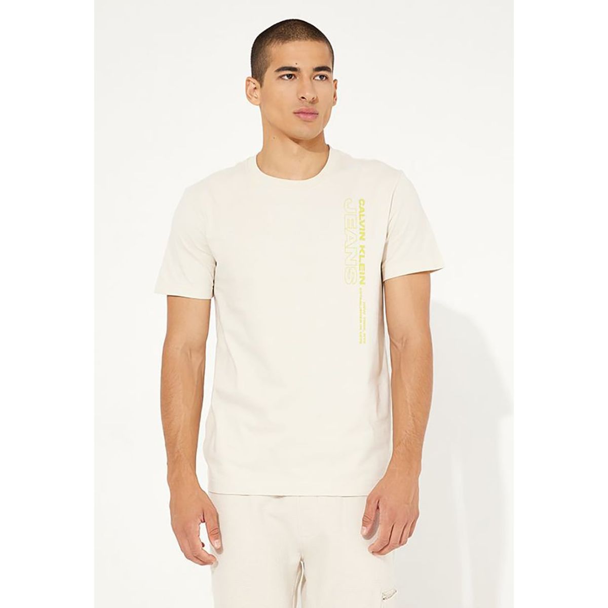 CALVIN KLEIN - Polera Stacked Logo  Beige Calvin Klein