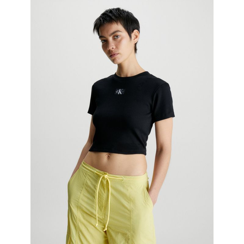 CALVIN KLEIN - Polera Badge Rib Negro Calvin Klein