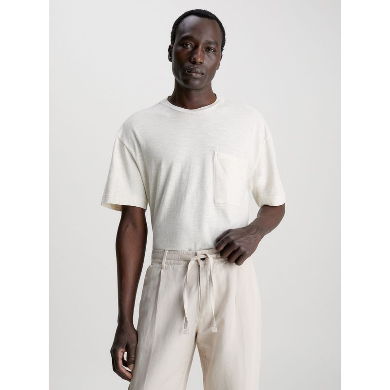 CALVIN KLEIN - Polera Pocket  Linen Blend Blanco Calvin Klein