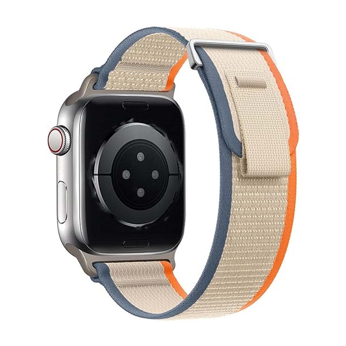 BANANA TIENDA - Correa Trail Compatible con Apple Watch 42 44 45mm Nylon Blanco con naranjo y azul