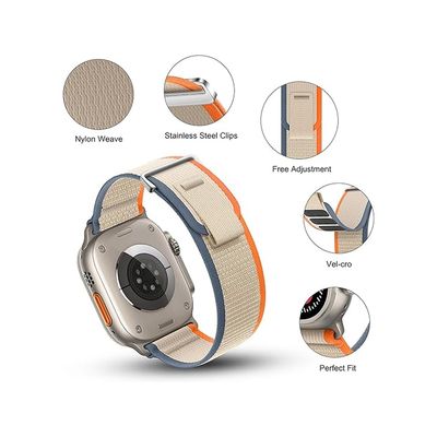Imagen 2 del producto Correa Trail Apple Watch Nylon Blanco con naranjo y azul 38 40 41mm