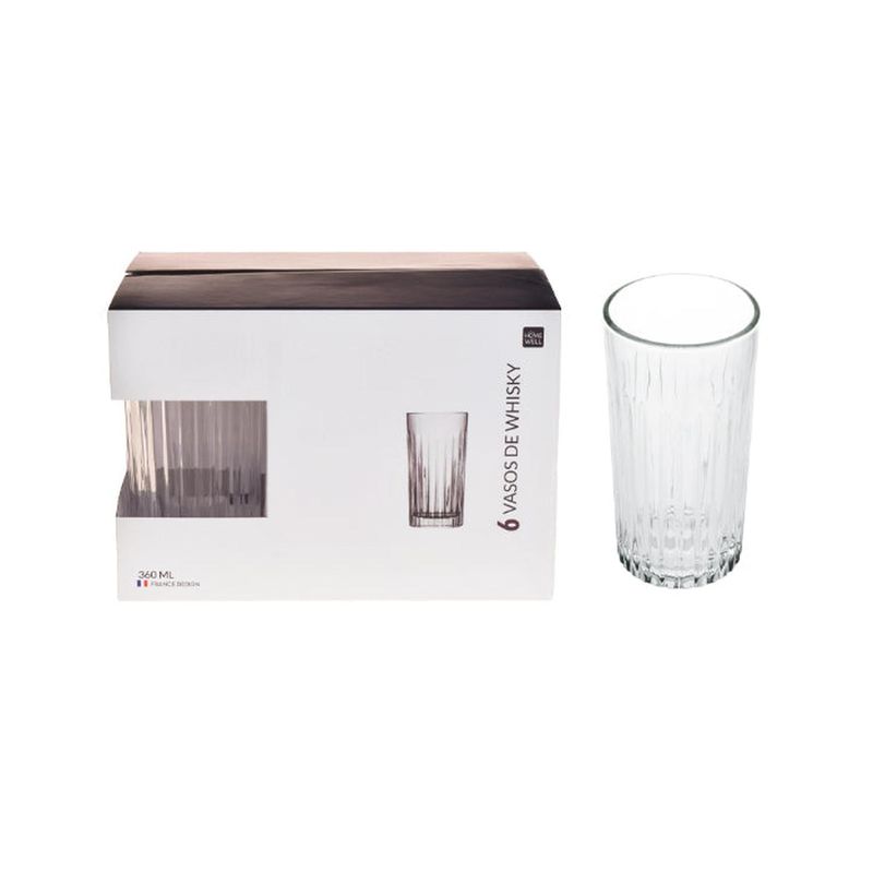 HOMEWELL - Set 6 Vasos Vidrio Transparente 360Ml HOMEWELL