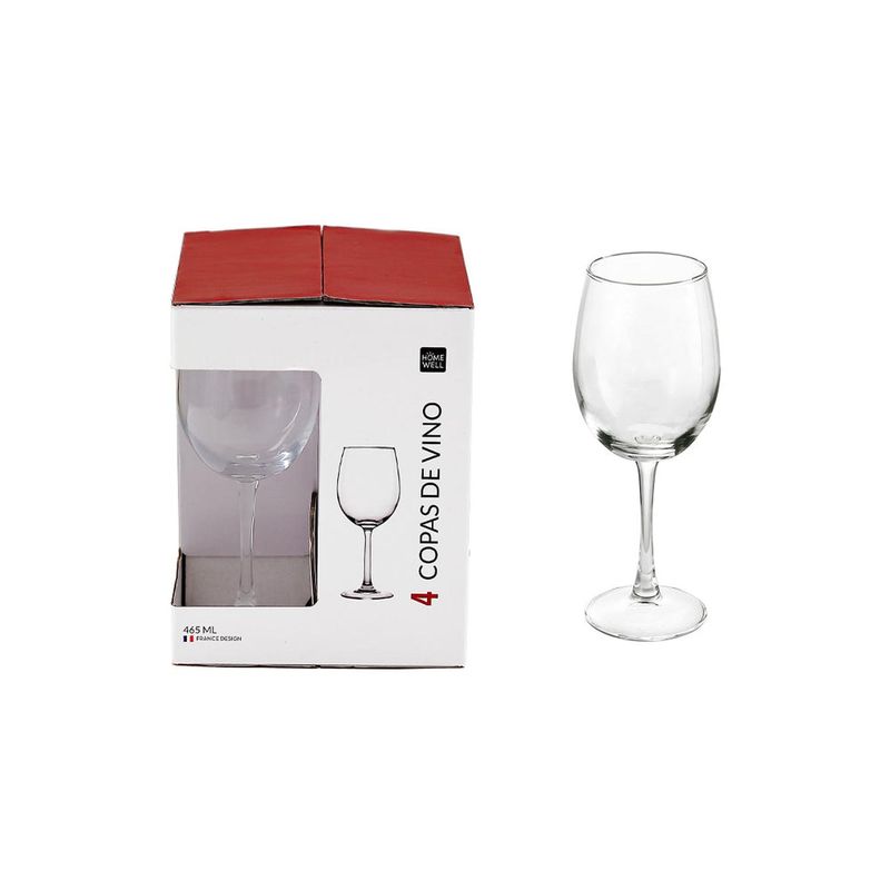 HOMEWELL - Set 4 Copas Vino Vidrio Transparente 465Ml HOMEWELL