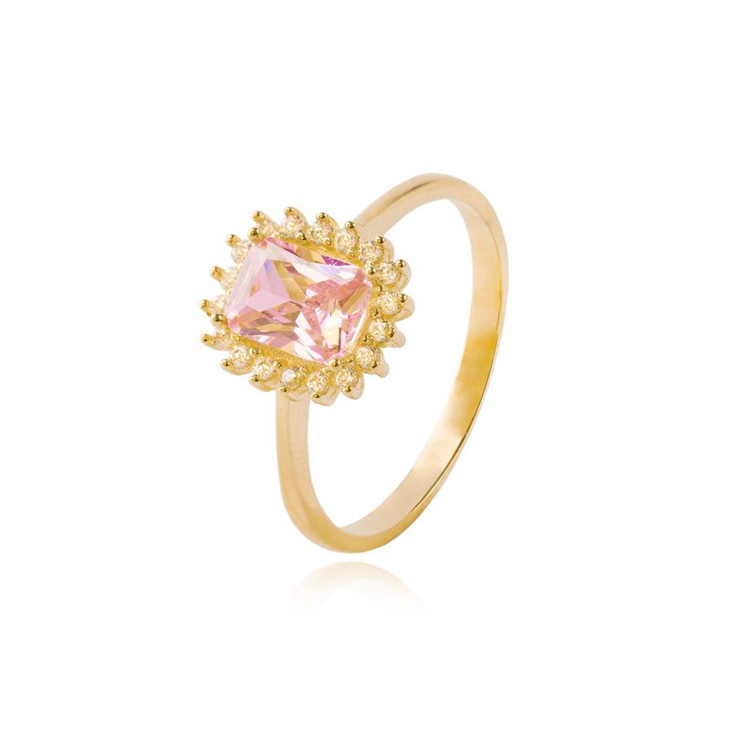 JB JOYAS BARON - Anillo Compromiso de Oro 18kt Modelo Piedra Rosa de Francia y Circones