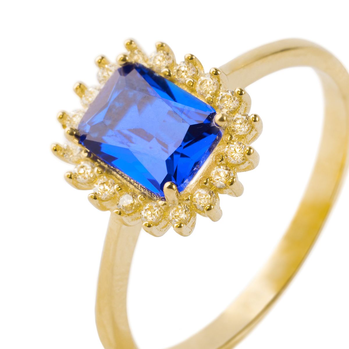 JB JOYAS BARON - Anillo Compromiso de Oro 18kt Modelo Piedra Zafiro y Circones