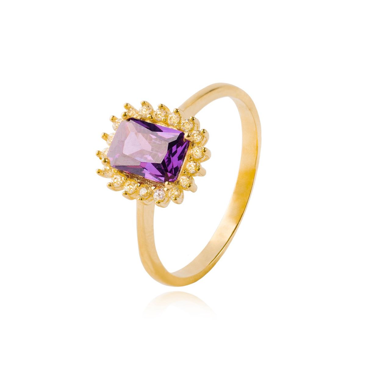 JB JOYAS BARON - Anillo Compromiso de Oro 18kt Modelo Solitario Cuadrado & Circones
