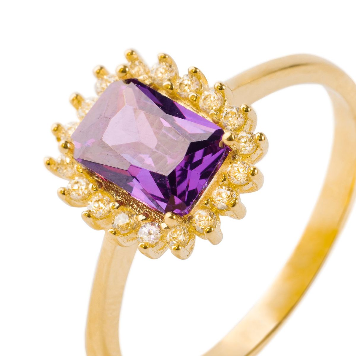 JB JOYAS BARON - Anillo Compromiso de Oro 18kt Modelo Solitario Cuadrado & Circones