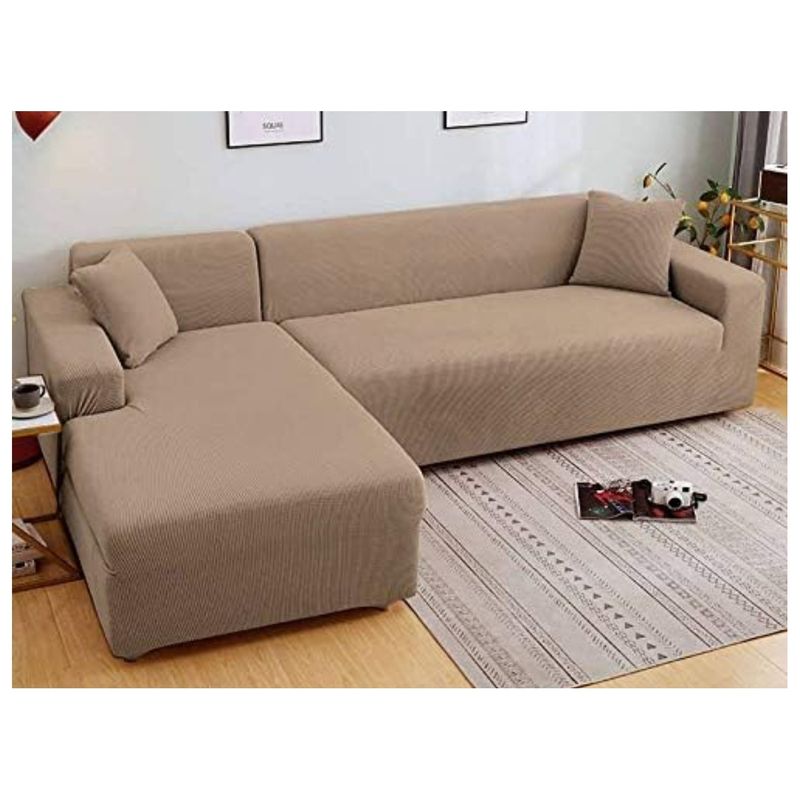 GENERICO - FUNDA TIPO L MARRON CUADRILLE MODULAR 2 PIEZAS SEMI ELASTICA AJUSTABLE