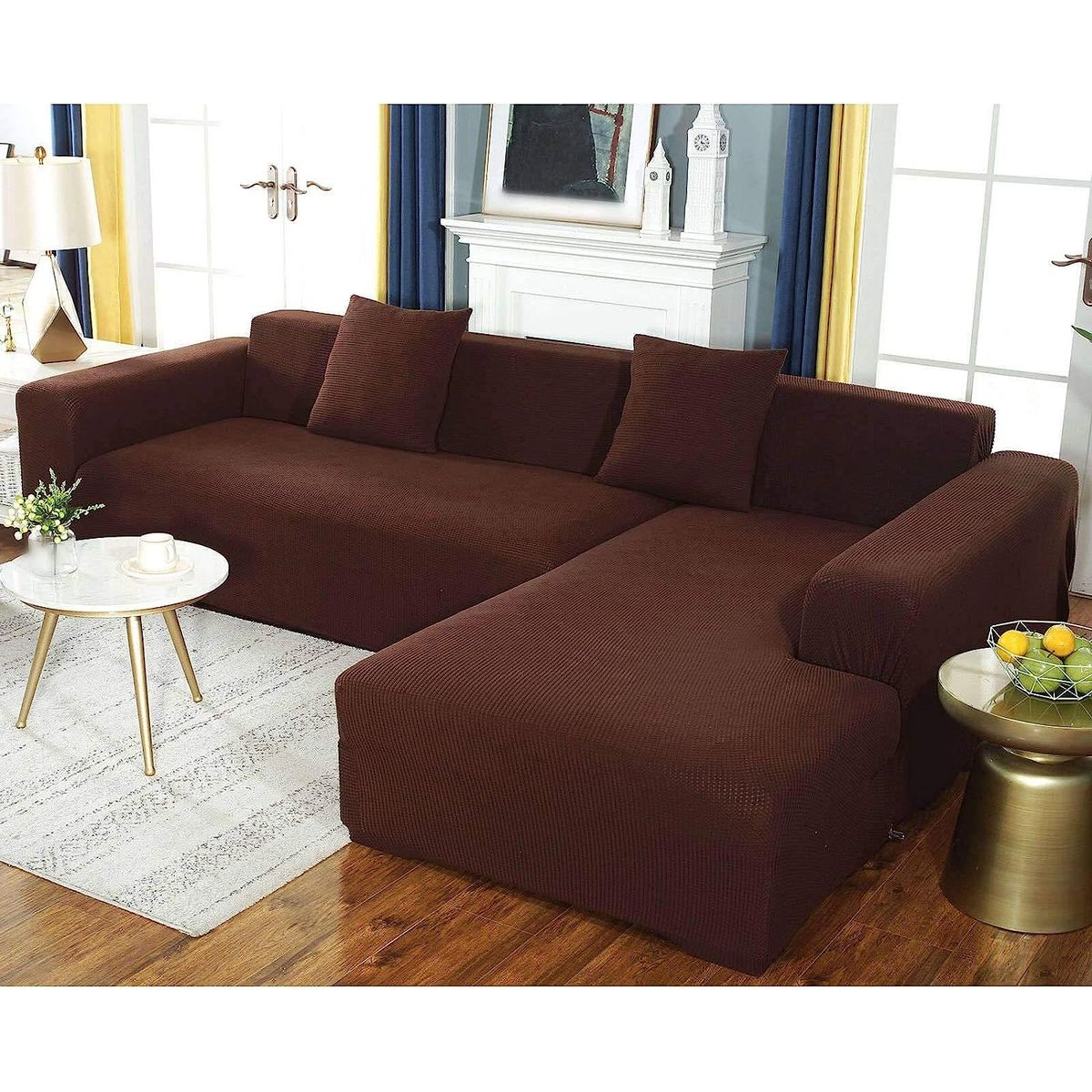 GENERICO - FUNDA TIPO L CAFE CUADRILLE MODULAR 2 PIEZAS SEMI ELASTICA AJUSTABLE