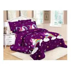 GENERICO - Cubrecama 1.5 PLAZA DE NIÑA UNICORNIO VIOLETA QUILT DELGADO DIANA