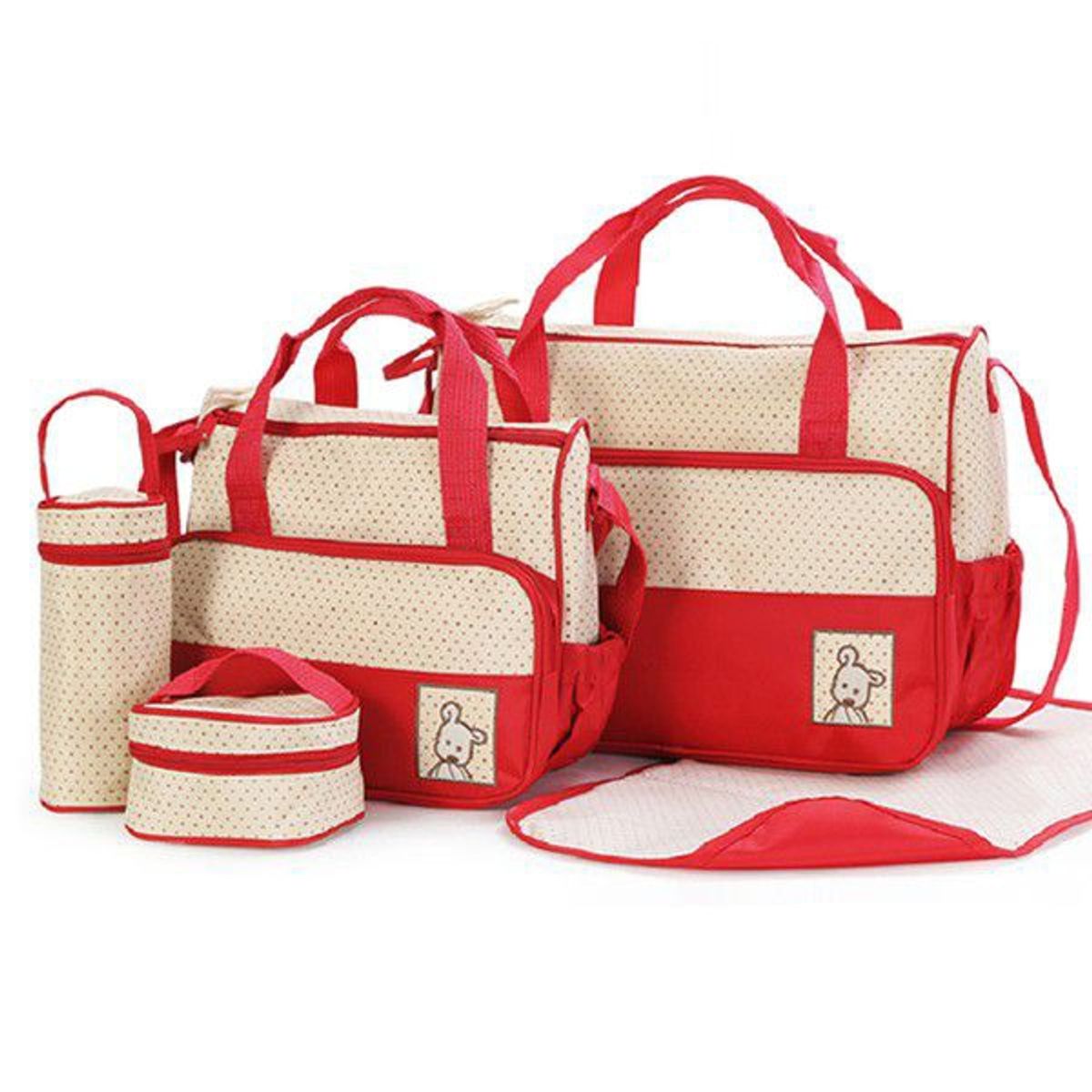 GENERICO - Set 5 Bolsas Pañaleras Mudador Bebe Viaje Multiuso 4  ROJO