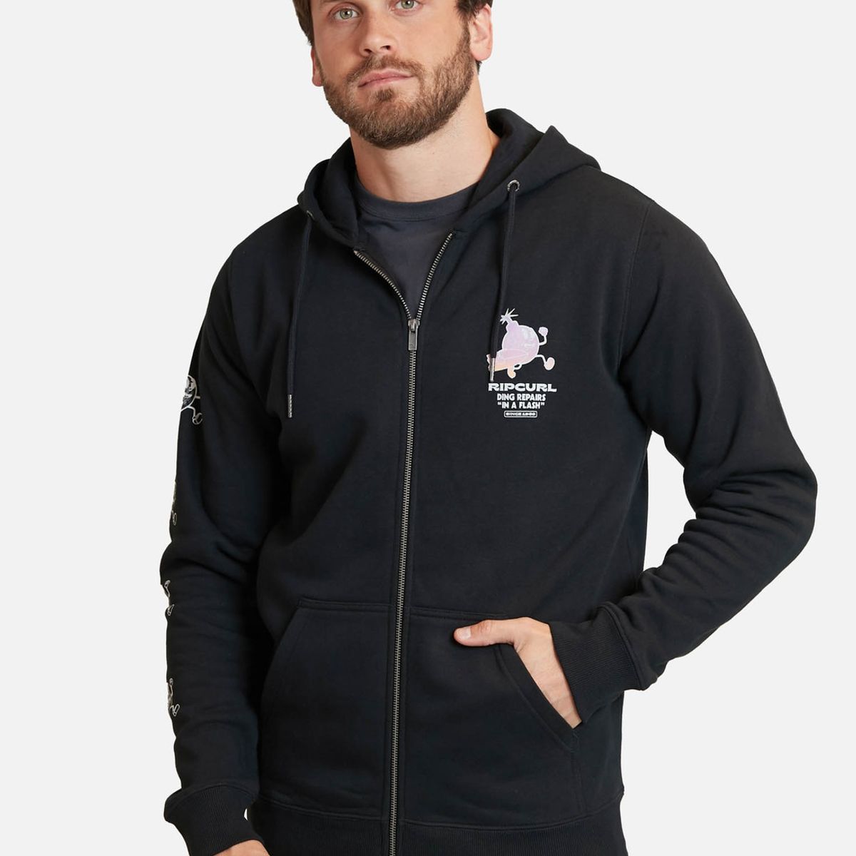 RIP CURL - Poleron In A Flash Full Negro Hombre Rip Curl