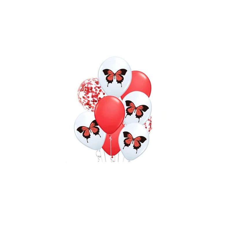 GENERICO - Set De Globos Mariposa Roja y Blanco 9pcs