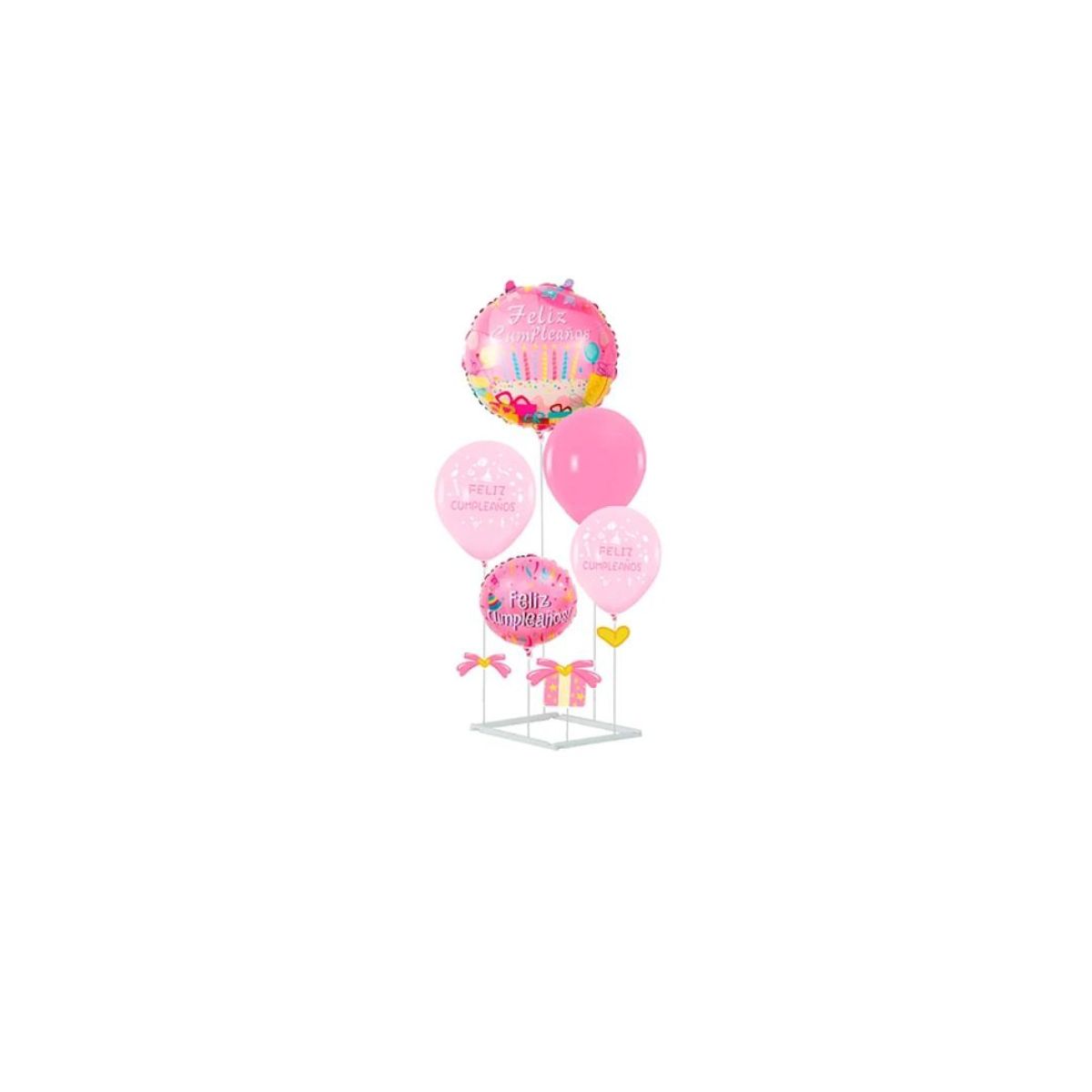 GENERICO - Set De Globos Feliz Cumpleaños Rosa Con Base 6pcs