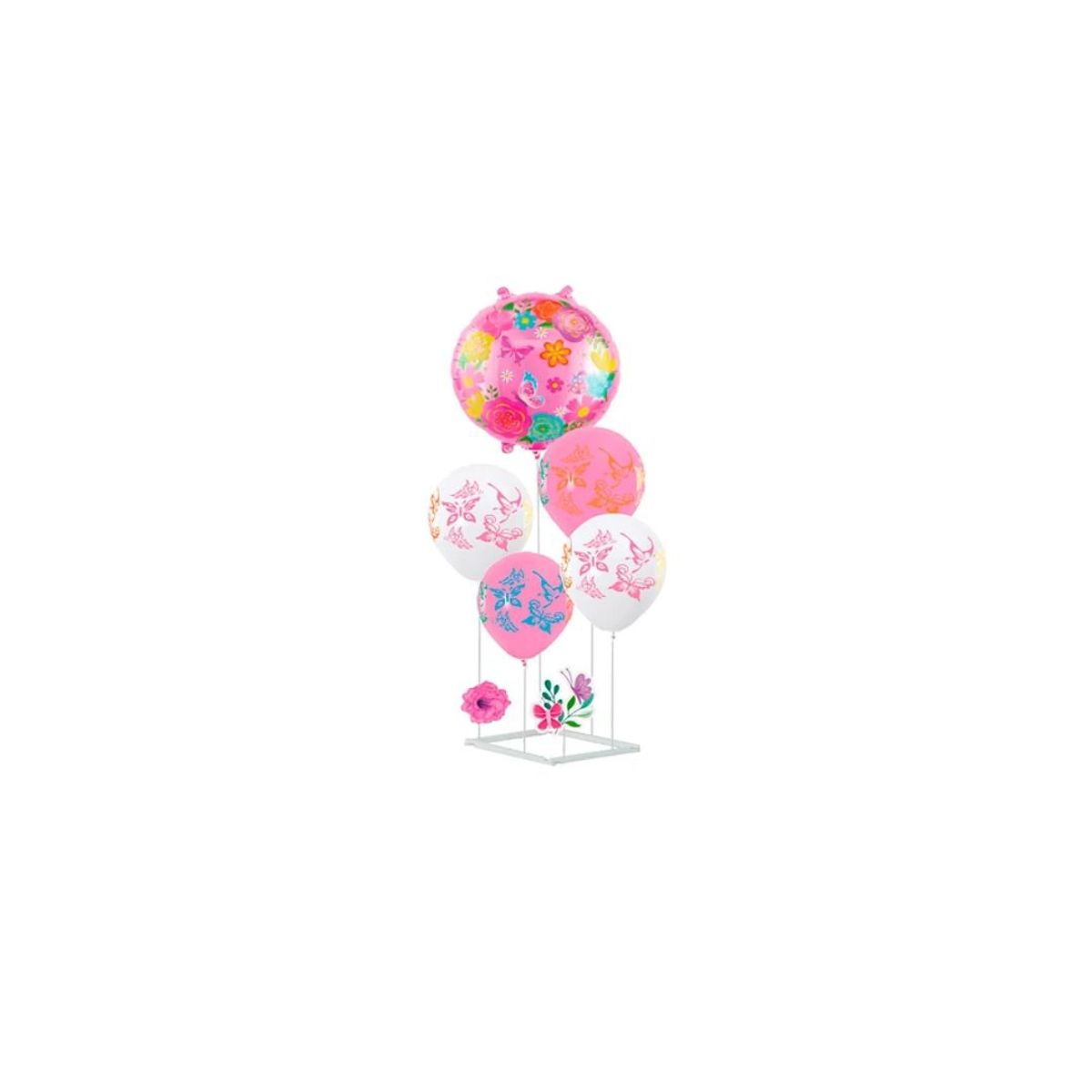 GENERICO - Set De Globos Feliz Cumpleaños Rosa Con Base 6pcs