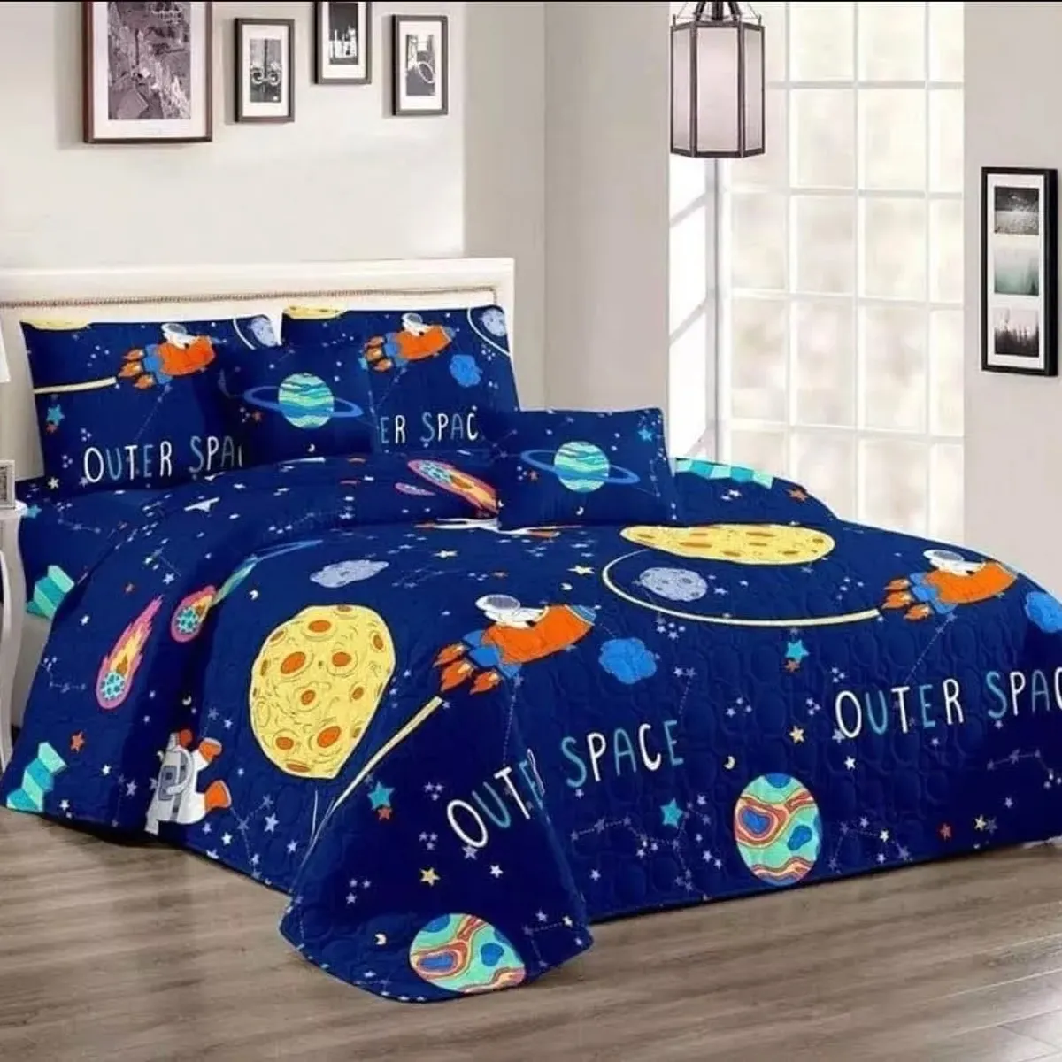 GENERICO - Cubrecama de niño azul espacial15 plaza quilt de algodon