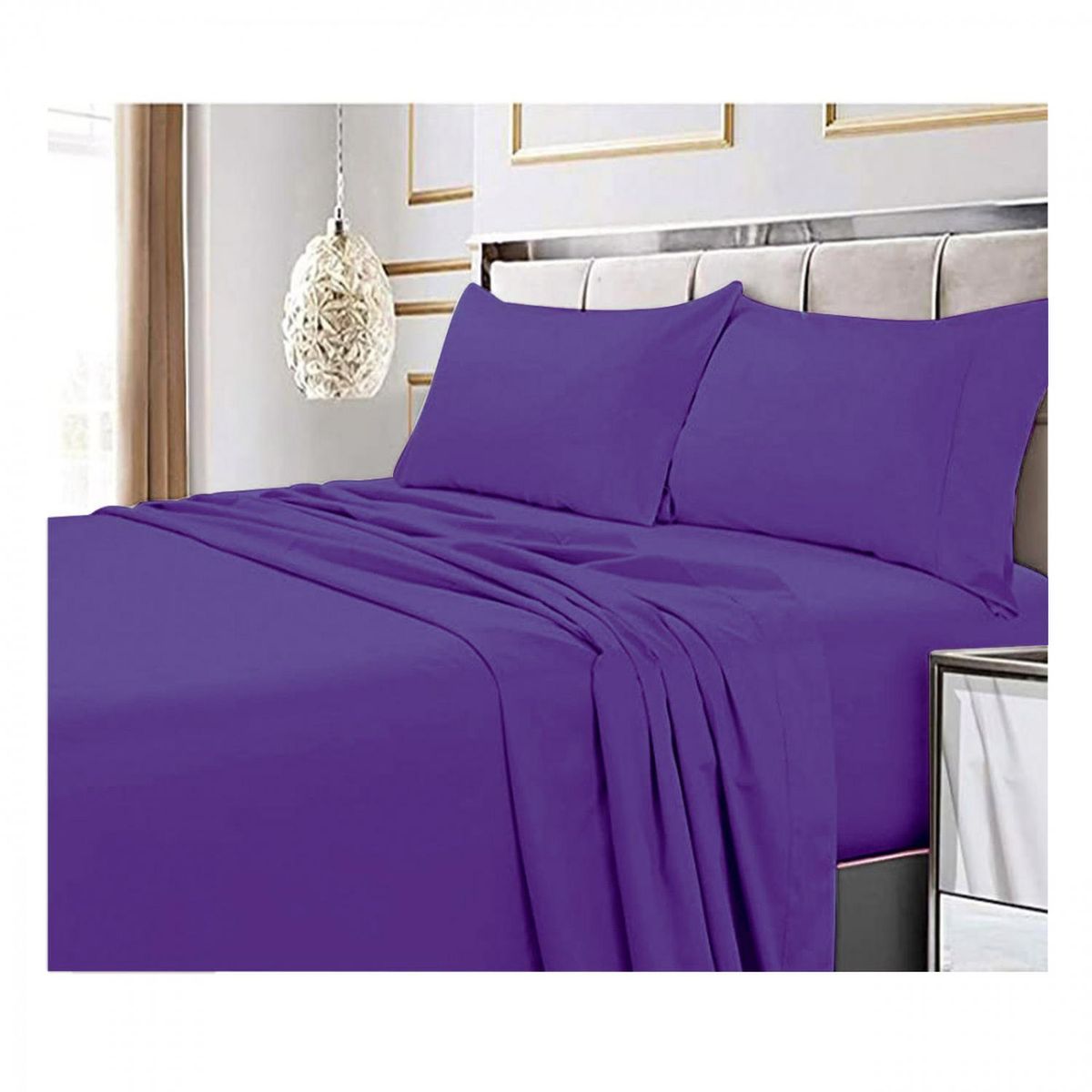 GENERICO - Sabanas 2.5 Plazas 144 hilos - Excelente Calidad - Purpura - King