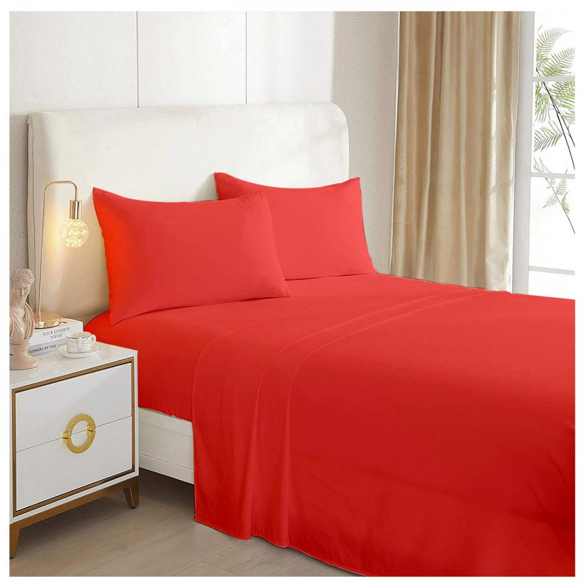 GENERICO - Sabana Premium Algodón 188 Hilos - Rojo - King