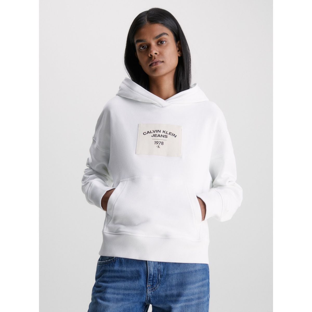 CALVIN KLEIN - Polerón con Gorro Canvas  Blanco Calvin Klein